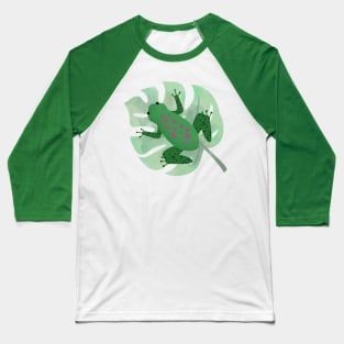 Cute Green Frog/Toad on Leaf Baseball T-Shirt